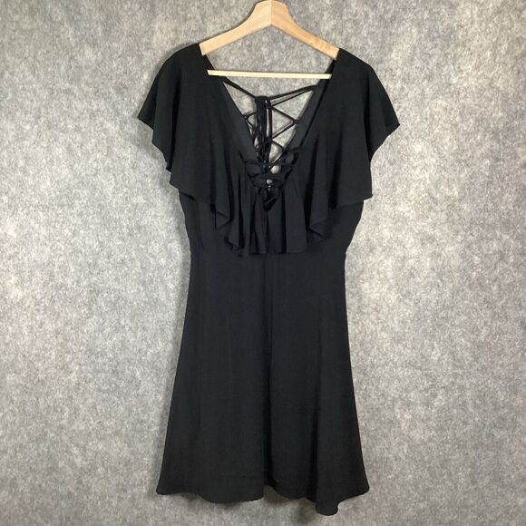Lulus Ruffle Swirl Black Dress Size Large - Picture 2 of 8